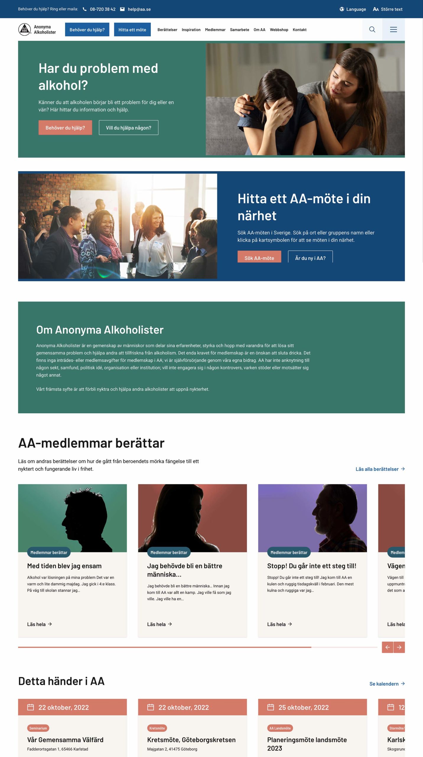 Anonyma Alkoholister AA fullskala webbsida